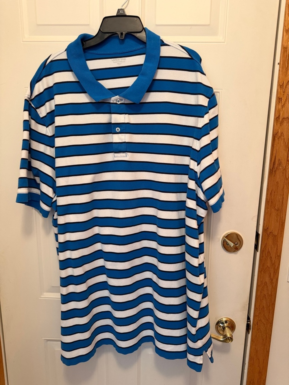 Lands End Big and Tall Men’s Blue and White Striped Polo Shirt.  4XLT